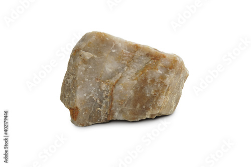 Quartzite rock stone isolated on white background. Quartzite is a nonfoliated metamorphic rock composed almost entirely of quartz. photo