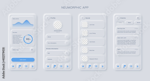 Neumorphic mobile app template.