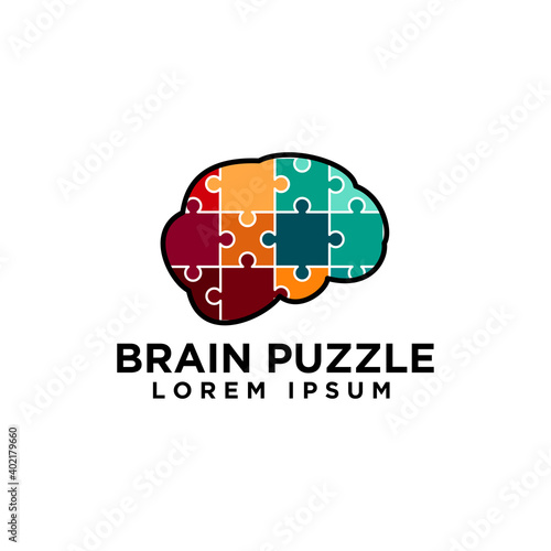 brain puzzle logo illustration vector template icon design color full modern