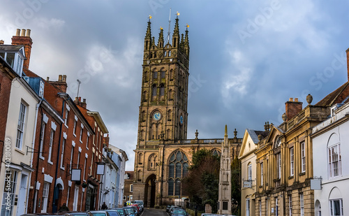 Photos The view up a street in Warwick, UK towards the Cathedral on a bright winters da