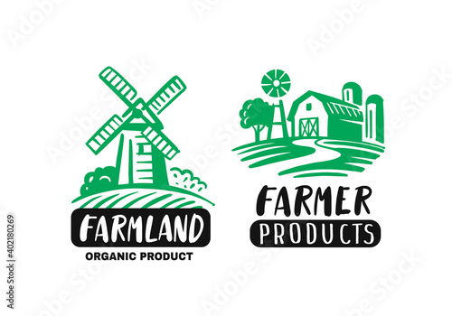 farm emblems with mill and barn