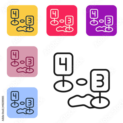 Black line Marker of crime scene icon isolated on white background. Set icons in color square buttons. Vector.