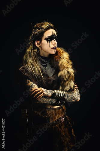 Portrait of a young viking woman in profile