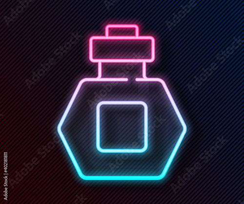 Glowing neon line Perfume icon isolated on black background. Vector.