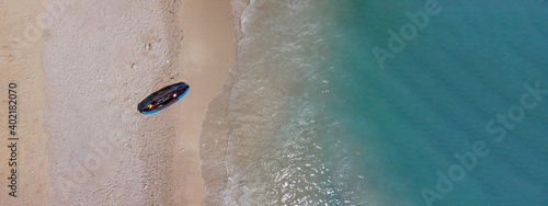 Aerial drone ultra wide photo of paradise bay of Porto Katsiki, Lefkada island, Ionian, Greece