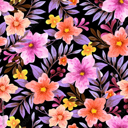 Seamless floral watercolor pattern.