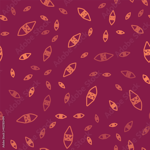 Brown line Wizard warlock icon isolated seamless pattern on red background. Vector.