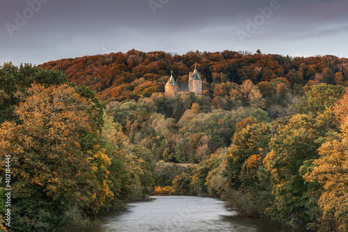 Castell Coch, the Red Castle, on the outskirts of Cardiff, Wales, in the autumn photo