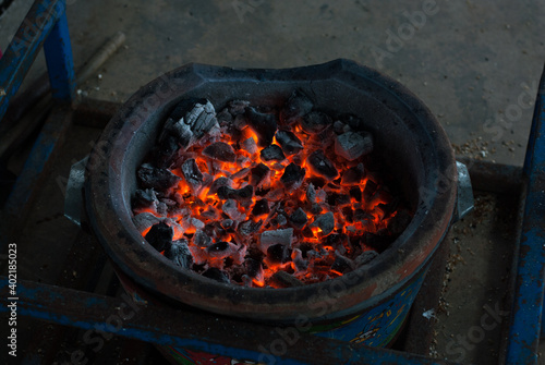 hot coals burning in a Charcoal stove