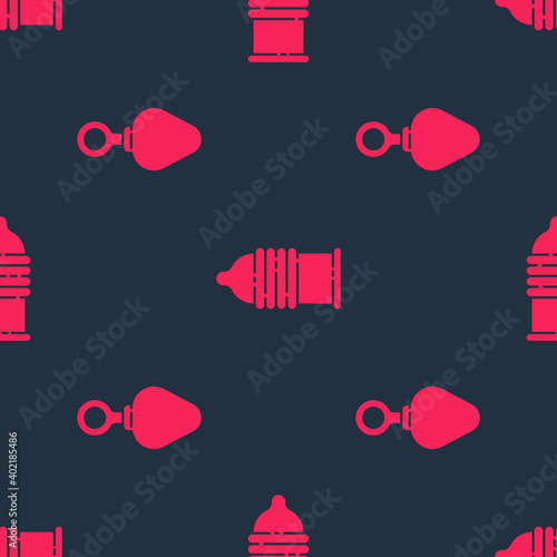 Set Anal plug and Condom safe sex on seamless pattern. Vector.
