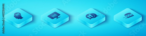 Set Isometric Online ordering and delivery, burger, and Cafe restaurant location icon. Vector.