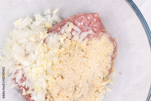 Raw Minced Meat ready for preparing meatballs