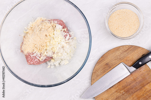 Raw Minced Meat ready for preparing meatballs