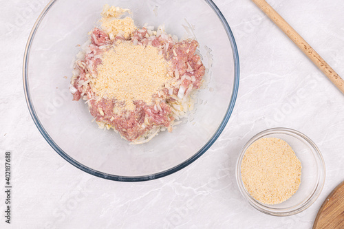 Raw Minced Meat ready for preparing meatballs