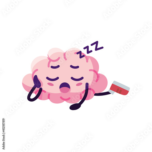 Isolated brain cartoon falling asleep - Vector illustration