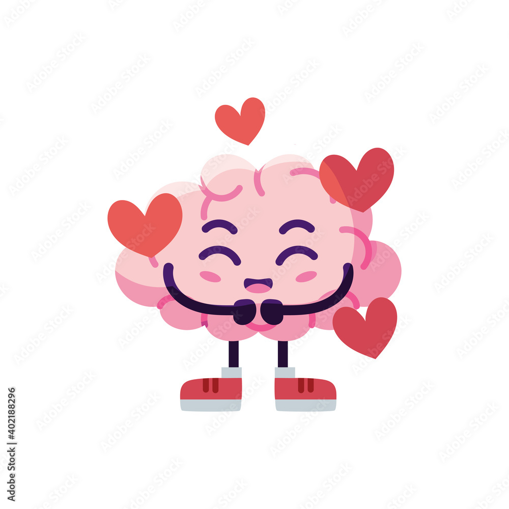 Isolated brain cartoon with hearts and a smile - Vector illustration Isolated brain cartoon with hearts and a smile - Vector illustration