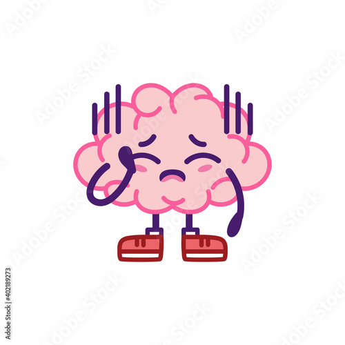 Isolated sad brain cartoon. Sad face - Vector illustration