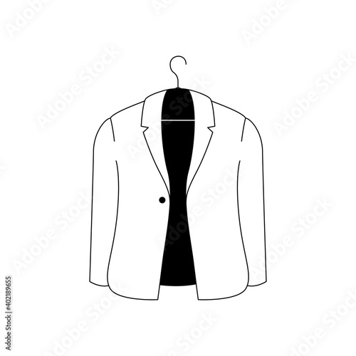 Mens jacket icon. Outline vector icon of a stylish mens jacket. Black and white linear illustration of a fashionable piece of clothes, blazer, coat, suit
