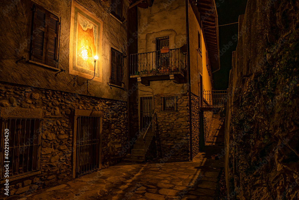 Foreshortening of an alley of Domaso a village on Lake Como