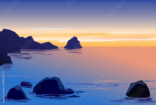 Twilight rocky cove