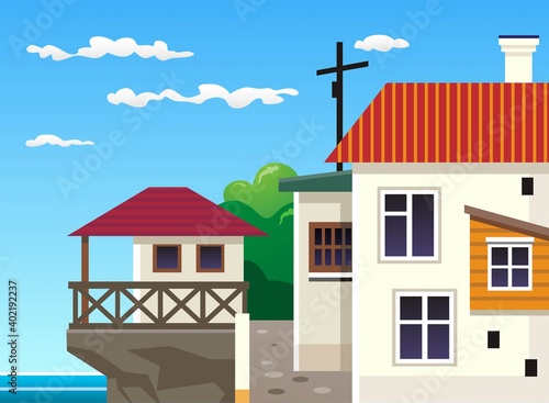 Beach front buildings on a sunny day