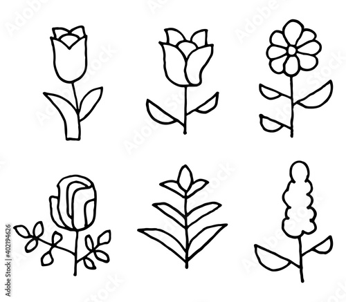 Set of cute flowers in doodle style for logos, labels, badges