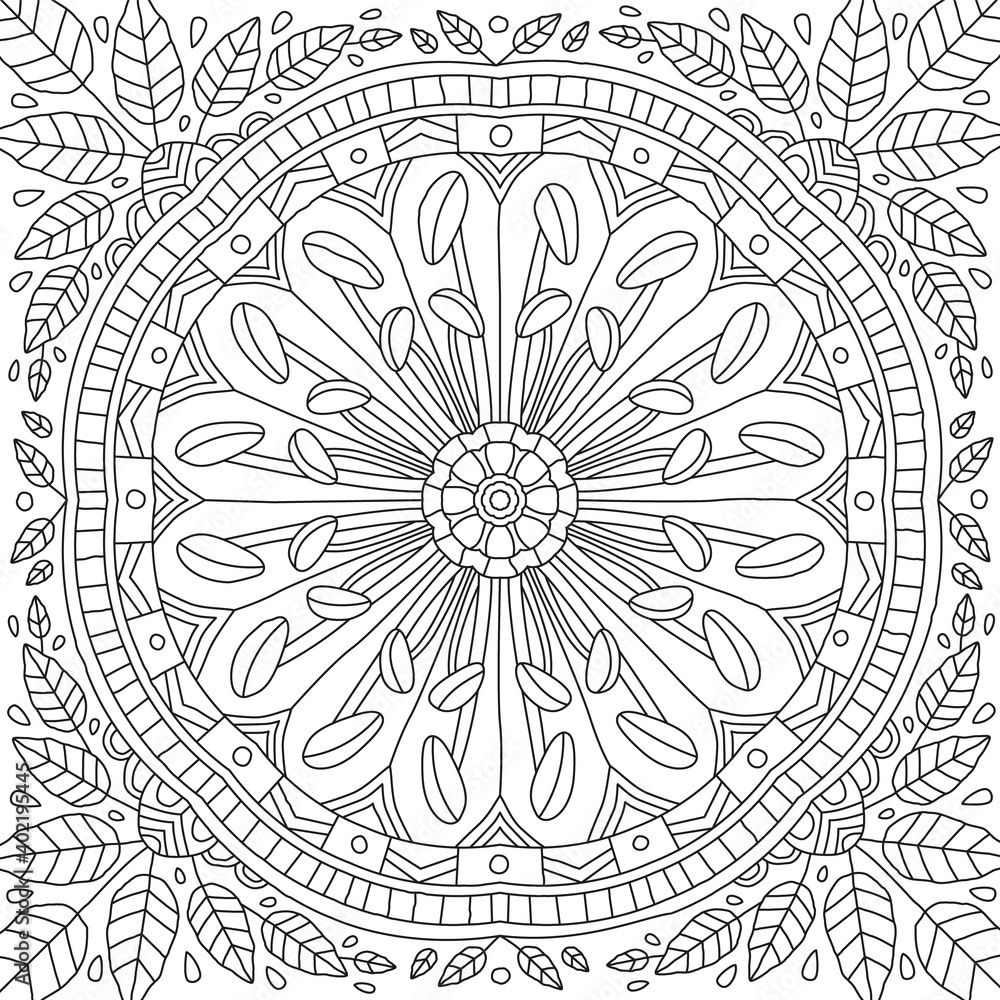 Fototapeta premium Floral Nature Mandala Motive - Coloring Book Vector Illustration In Black and White