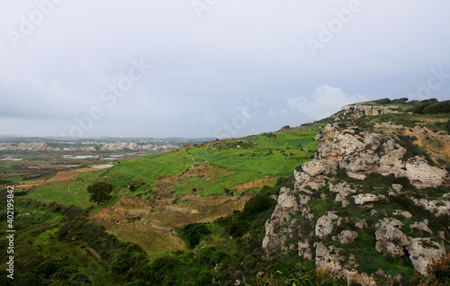 Maltese landscape, Malta, Landscape Countryside Scenery In Malta, cultivated fields in Malta,panoramic view,maltese nature, summer in Malta,landscape view of Maltese islands, Dingli cliffs in Malta