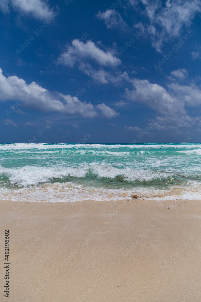 Beach and waves in cancun Mexico