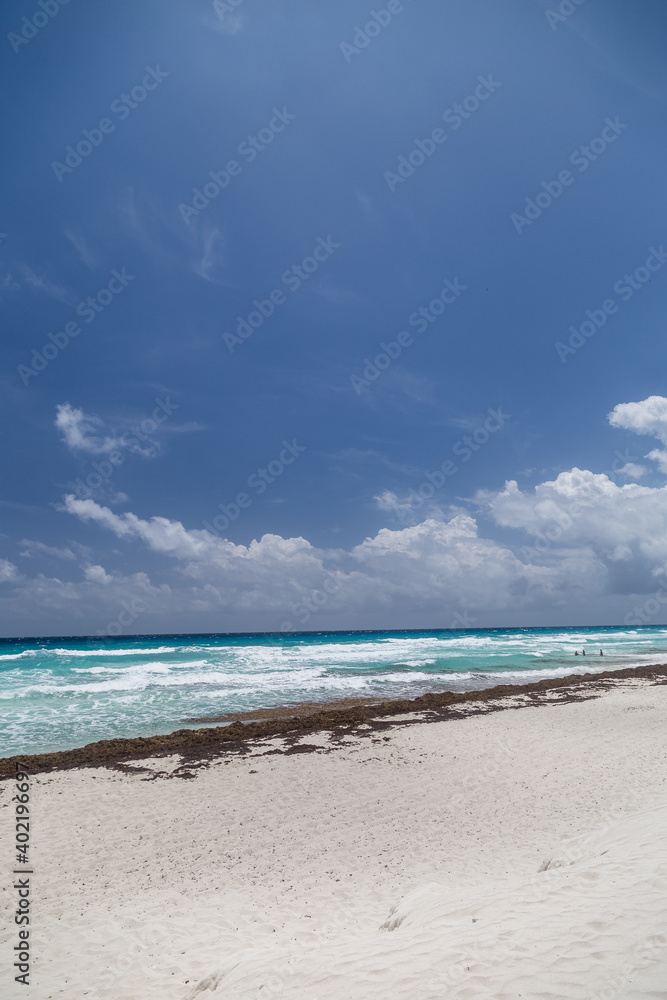 Beach and waves in cancun Mexico