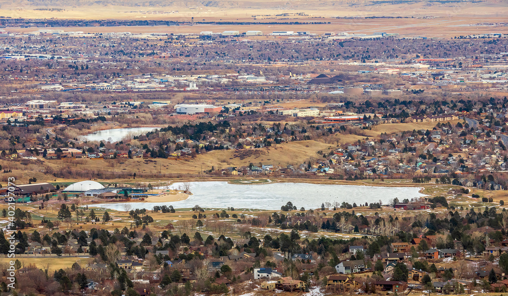Colorado Living. Colorado Springs, Colorado - Residential Winter Panorama, viewed from Cheyenne Mountain