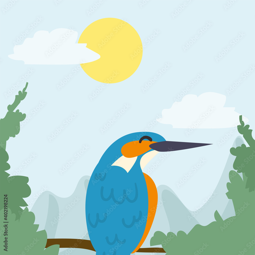 Obraz premium bird at jungle landscape vector design