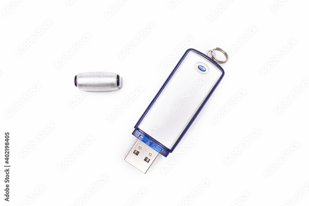 Blue and gray pendrive on white background Blue and gray pendrive on white background