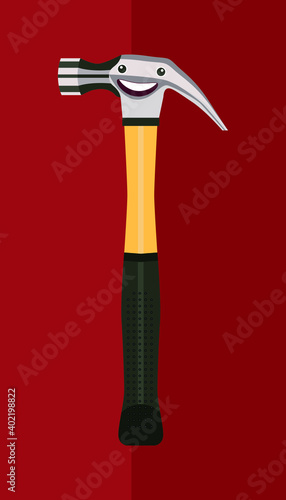 Funny character hammer with a claw hammer on a red background