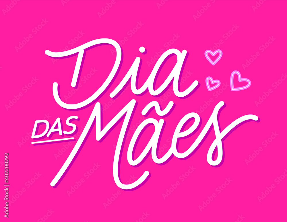 Mothers day Hand lettering portuguese holiday; Dia das Mães lettering feito à mão; feriado
