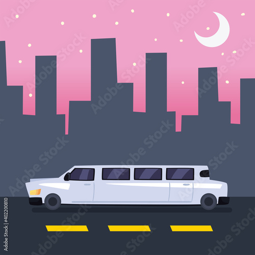 limousine car on street at night vector design