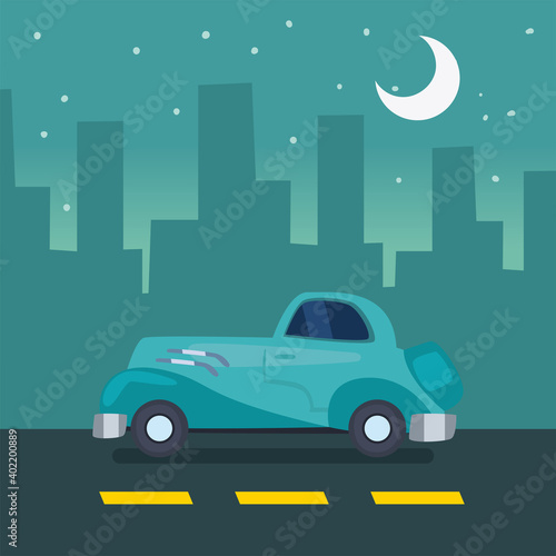 car on street at night vector design