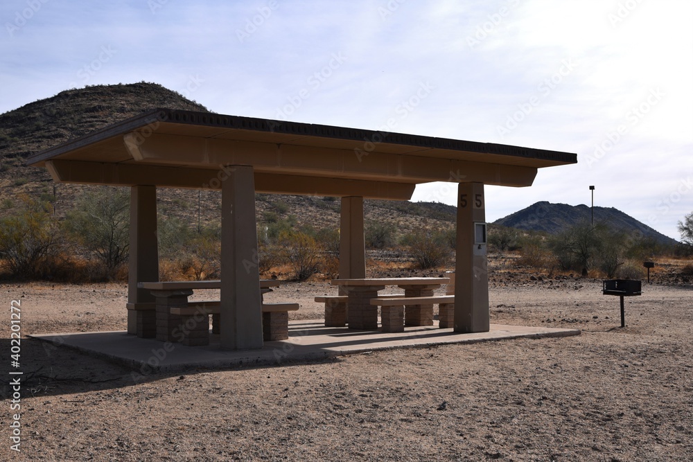 Picnic table and pergola at Thunderbird Park in Glendale Arizona Picnic table and pergola at Thunderbird Park in Glendale Arizona
