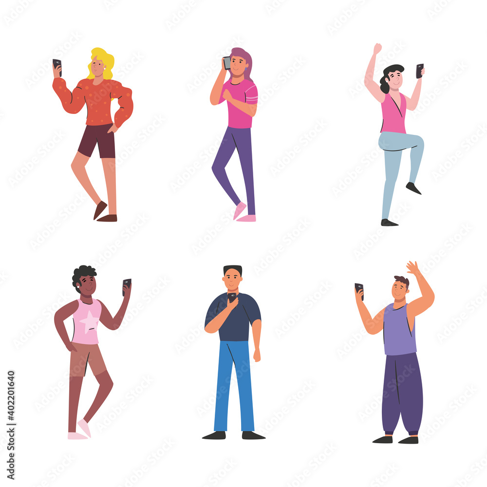 people with smartphones isolated vector design