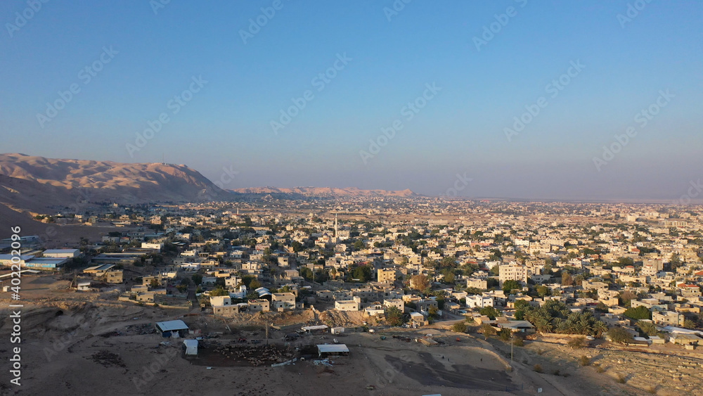 Palestine Jericho City And Israeli Village, Aerial view
Drone view from dead sea city of Jericho and vered yericho, Jordan Valley, Israel/palestine
