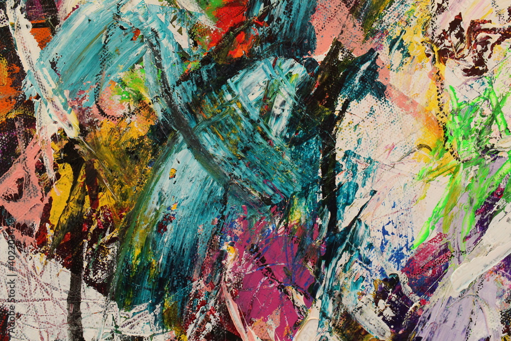 Messy and colorful abstract acrylic painting for use as background.