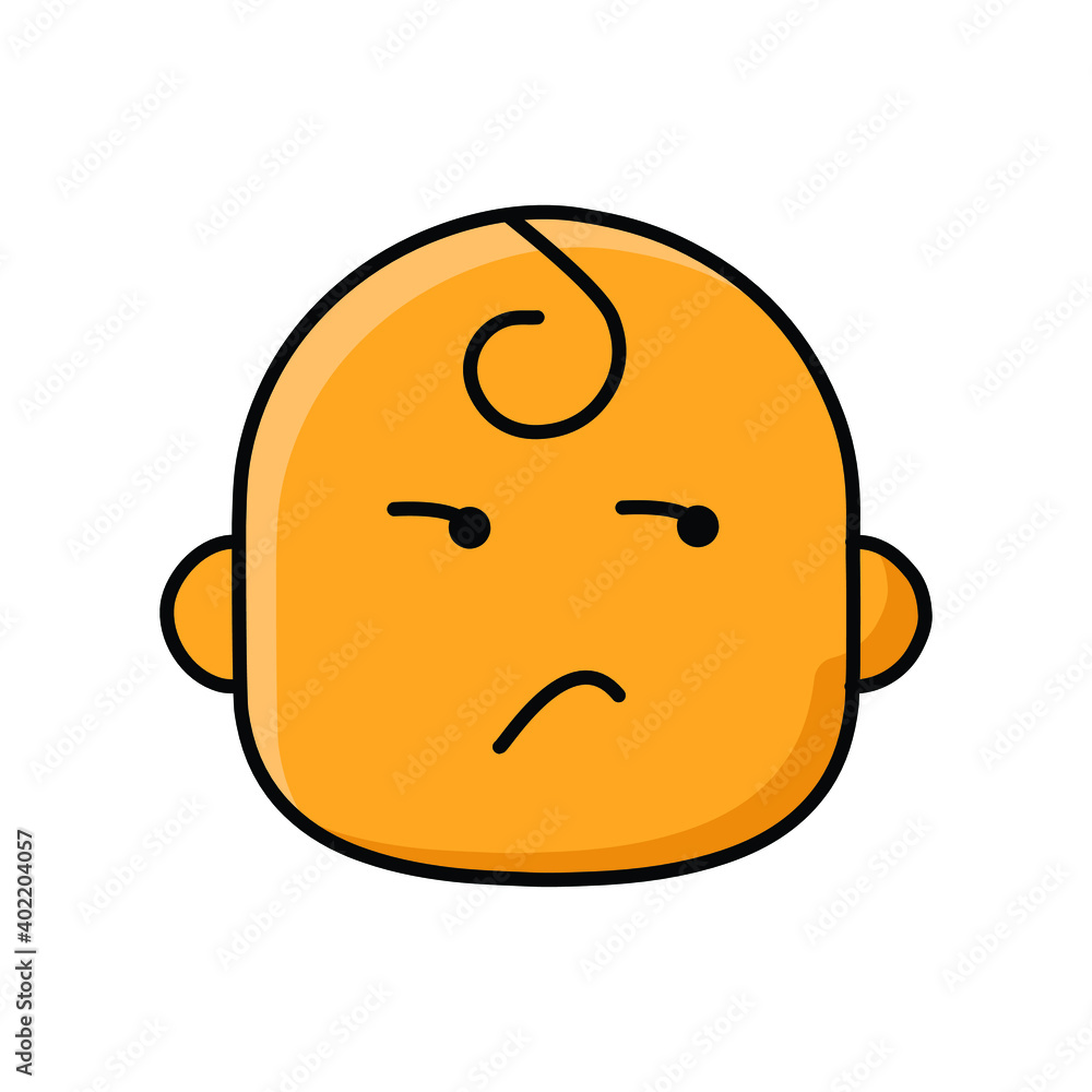 Upset baby face emoticon colored line icon