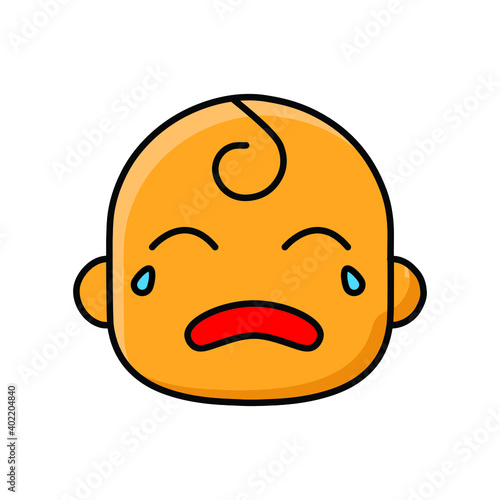 Crying baby face emoticon colored line icon