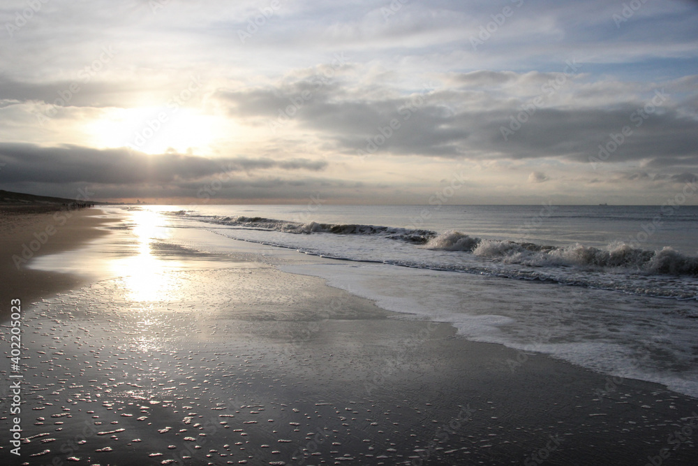 Sunset on the beach, North Sea