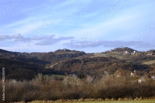 landscape of villages and fields in autumn