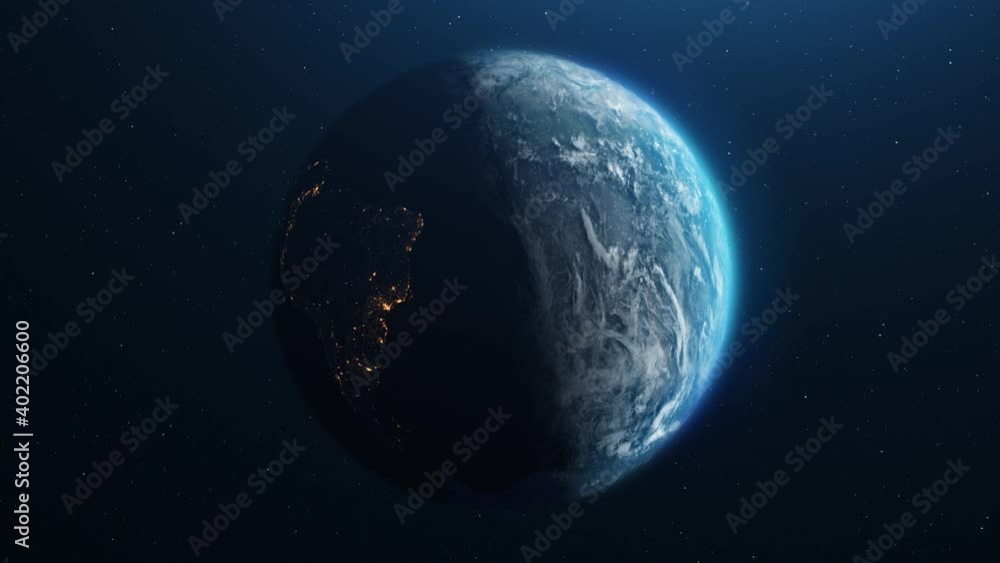Planet earth from space. Day to night realistic world globe spinning ...