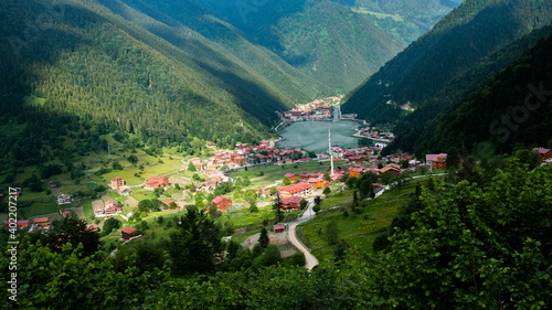 One of the most beautiful tourist places in Trabzon,Turkey. Uzungol - a mountain valley with a trout lake and a small village photo