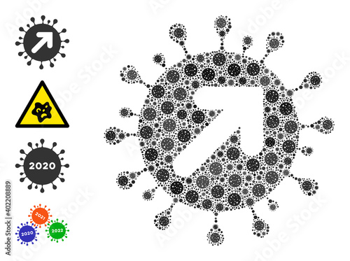 Virus vector virus mosaic icon. Virus vector collage is made with randomized bacteria pictograms. Bonus pictograms are added. Flat style.