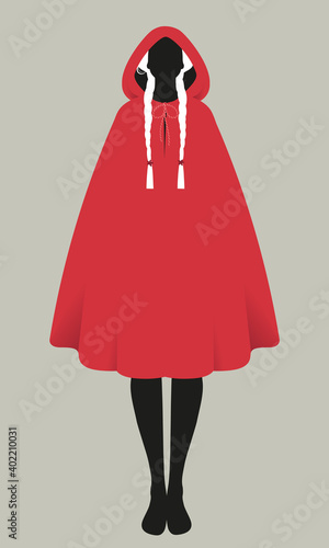Silhouette of little red riding hood combed with braids isolated