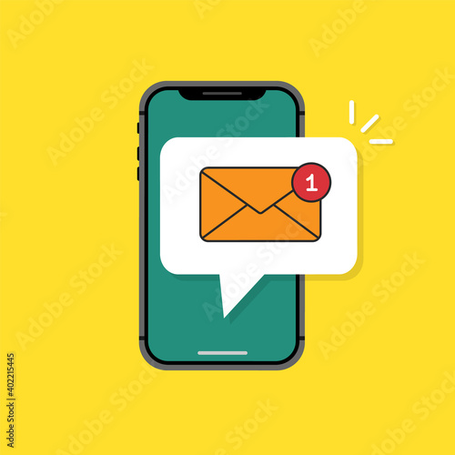 Incoming message icon on the phone in a flat style. Colorful, bright concept of incoming message on smartphone. Vector illustration